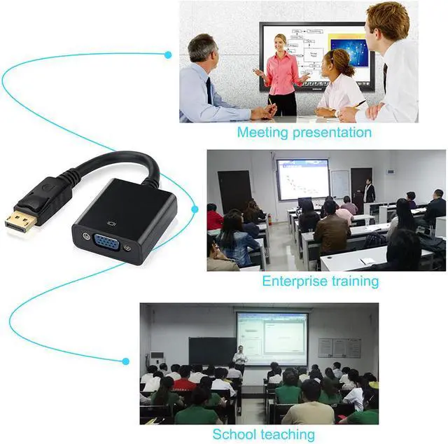 Alt view image 7 of 7 - Black 1080P 20 Pin DP DisplayPort Male To 15 Pin VGA Female Adapter Cable Converter for Macbook, ThinkPad, PC, Laptop, Digital Monitor, Projector, Computers