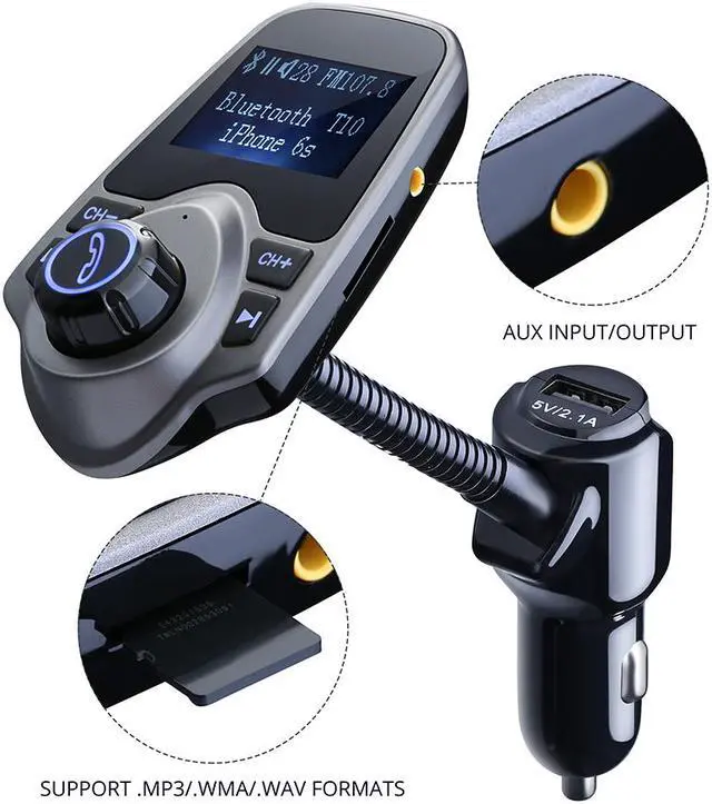Alt view image 4 of 7 - Patazon Wireless Bluetooth Handsfree Car Kit/Adapter FM Transmitter/Calling/MP3 Player With 1.44 Inches Screen Supports Display Car Battery Voltage, Song Names