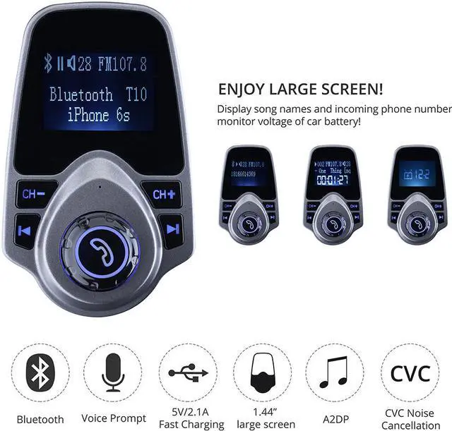 Alt view image 5 of 7 - Patazon Wireless Bluetooth Handsfree Car Kit/Adapter FM Transmitter/Calling/MP3 Player With 1.44 Inches Screen Supports Display Car Battery Voltage, Song Names