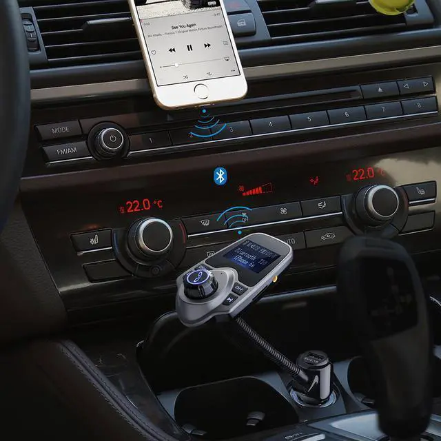 Alt view image 7 of 7 - Patazon Wireless Bluetooth Handsfree Car Kit/Adapter FM Transmitter/Calling/MP3 Player With 1.44 Inches Screen Supports Display Car Battery Voltage, Song Names