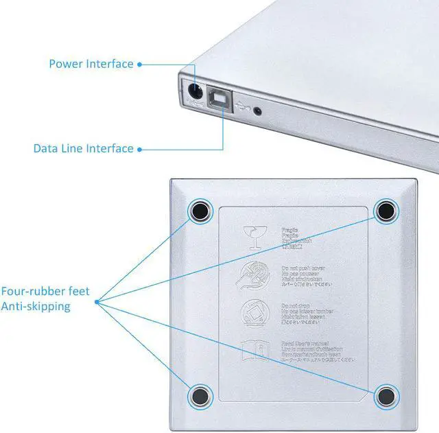 Alt view image 4 of 6 - Patazon Mac OS Laptop Computer USB External CD-RW Burner DVD/CD Reader Player with Dual USB Cables Silver