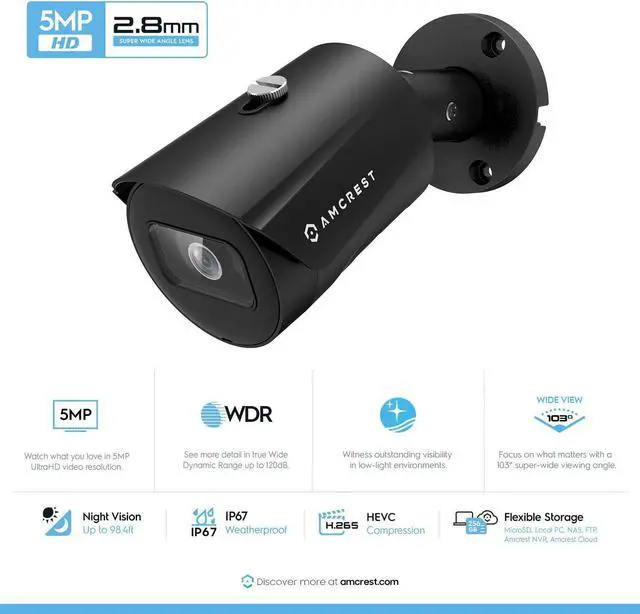 Alt view image 2 of 6 - Amcrest 2-Pack UltraHD 5MP Outdoor POE Camera 2592 x 1944p Bullet IP Security Camera, Outdoor IP67 Waterproof, 103° FOV, 2.8mm Lens, 98.4ft Night Vision, 5-Megapixel, IP5M-B1186EB-28MM (Black)