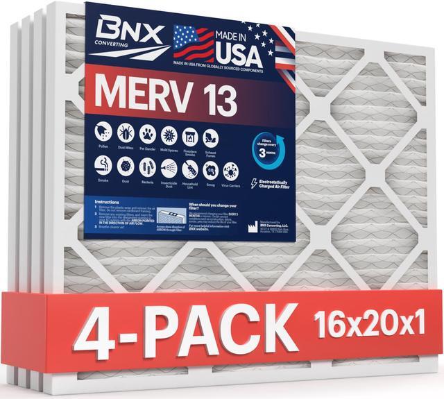 Main image of BNX 16x20x1 MERV 13 Air Filter 4 Pack - MADE IN USA - Electrostatic Pleated Air Conditioner HVAC AC Furnace Filters - Removes Pollen, Mold, Bacteria
