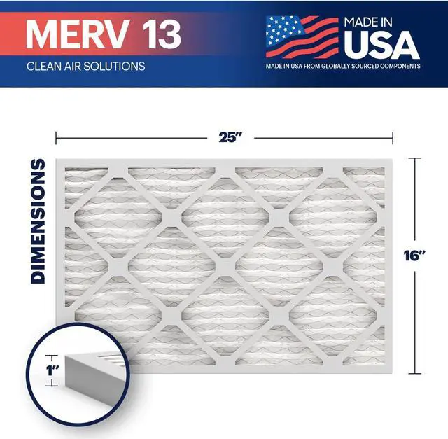 Alt view image 6 of 7 - BNX 16x25x1 MERV 13 Pleated Air Filter - Made in USA - Electrostatic Charged HVAC AC Furnace Filters - Removes Pollen, Mold, Bacteria, Smoke (4 Pack)