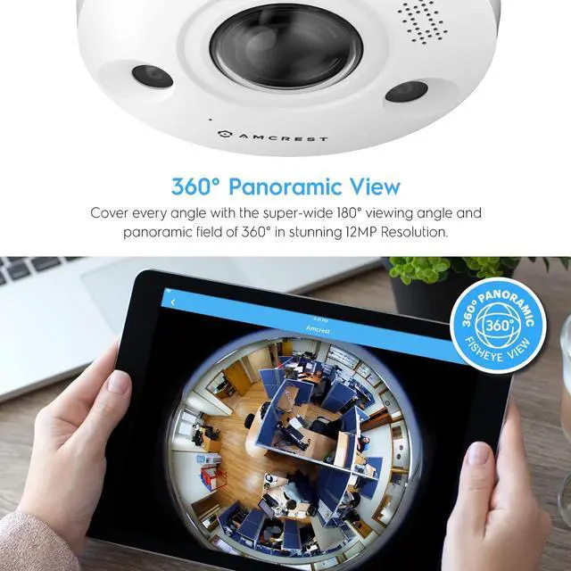 Alt view image 3 of 7 - Amcrest Fisheye IP POE Camera, 360° Panoramic 12-Megapixel POE IP Camera, Heat Map Detection, Perimeter Protection, People Counting, 33ft Nightvision, MicroSD Recording, IP12M-F2380EW (White)
