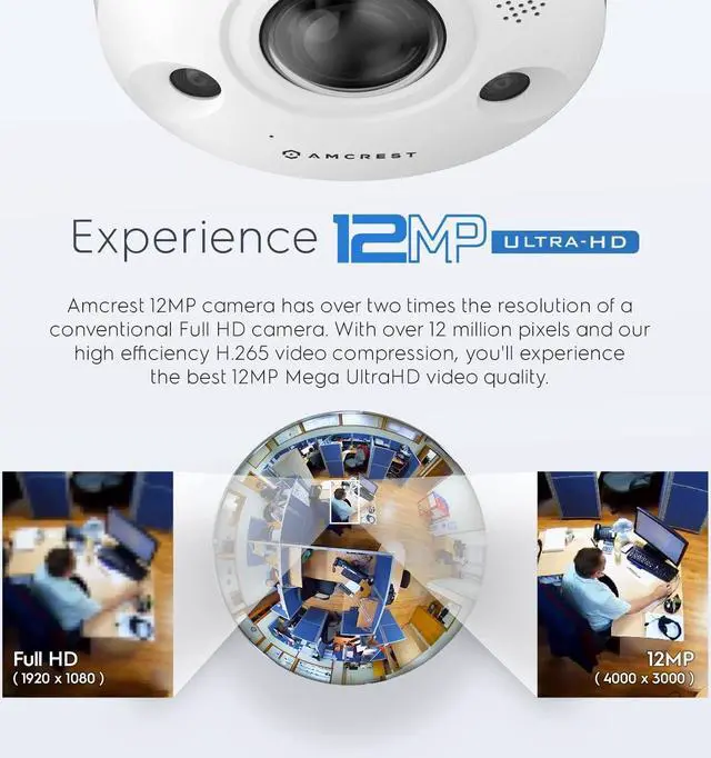 Alt view image 7 of 7 - Amcrest Fisheye IP POE Camera, 360° Panoramic 12-Megapixel POE IP Camera, Heat Map Detection, Perimeter Protection, People Counting, 33ft Nightvision, MicroSD Recording, IP12M-F2380EW (White)