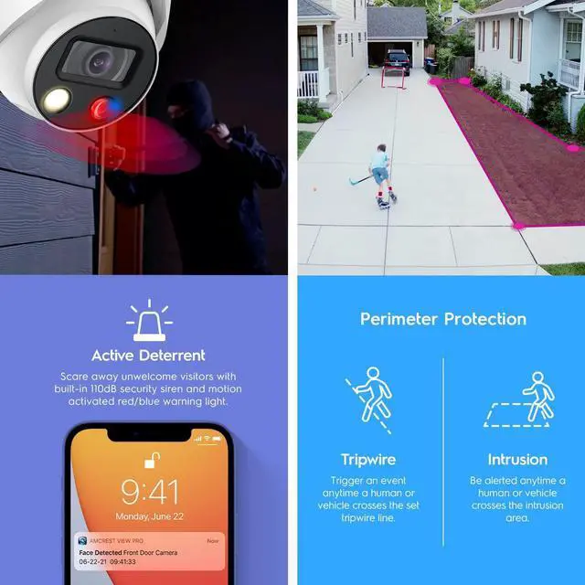 Alt view image 4 of 8 - Amcrest UltraHD 4K (8MP) IP POE AI Camera, 4K @30fps, 98ft Night Color Vision F1.0, Security Outdoor Turret Camera, Vehicle & Human Detection, Active Deterrents, Two-Way Audio, IP8M-DT3949EW-3AI