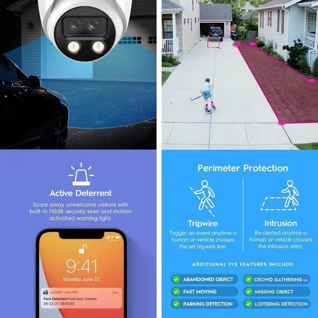 Alt view image 4 of 7 - Amcrest Dual-Lens 4MP AI Outdoor Security Turret IP POE Camera @30fps, 0.0002lux@F1.0, 164ft Color Night Vision, Active Deterrents, People Counting, Two-Way Audio, Siren, IP4M-T1044EW-AI