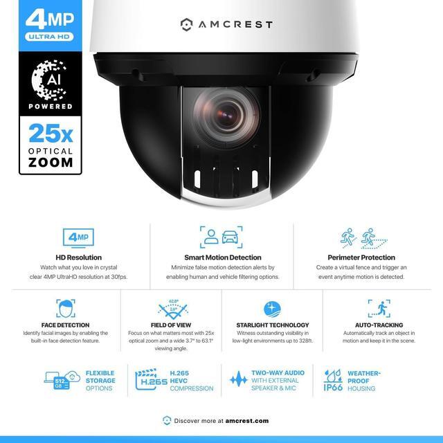 Alt view image 2 of 7 - Amcrest 4MP Outdoor PTZ POE + AI IP Camera Pan Tilt Zoom (Optical 25x Motorized) Security Speed Dome, Human and Vehicle Detection, IVS, Face Detection, Auto Tracking, POE+ (802.3at) IP4M-1068EW-AI
