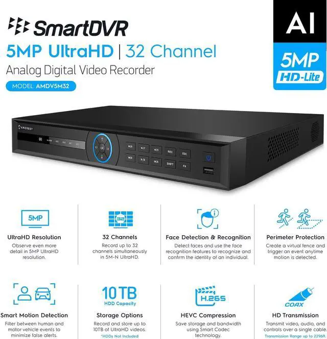 Alt view image 2 of 7 - Amcrest 5MP UltraHD 32 Channel DVR Security Camera System Recorder, 5MP Security DVR for Analog Security Cameras, Remote Smartphone Access, HDD & Cameras NOT Included (AMDV5M32)
