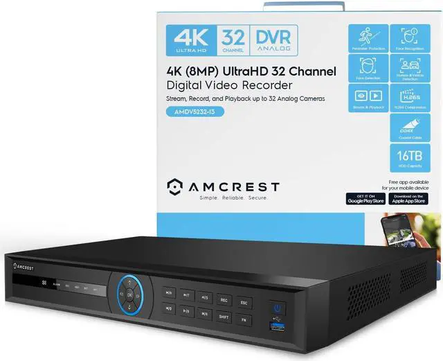 Main image of Amcrest 4K UltraHD 32 Channel AI DVR Security Camera System Recorder, 8MP Security DVR for Analog Security Cameras & Amcrest IP Cameras, AI Smart DVR, HDD & Cameras NOT Included (AMDV5232-I3)