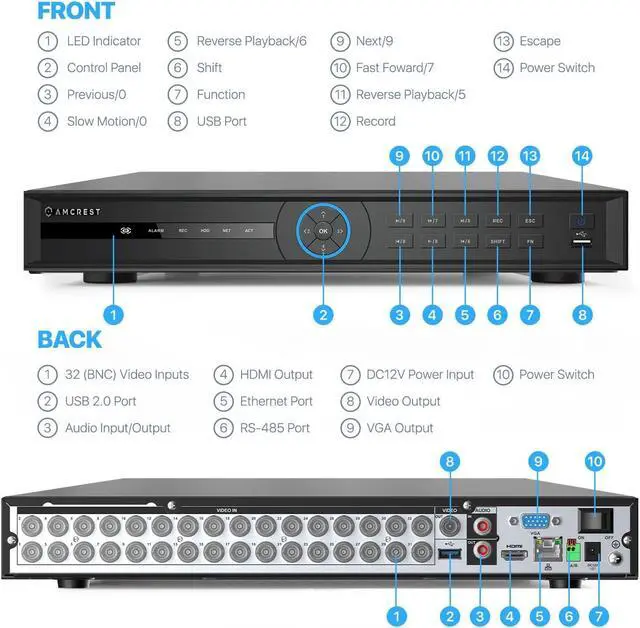 Alt view image 6 of 7 - Amcrest 4K UltraHD 32 Channel AI DVR Security Camera System Recorder, 8MP Security DVR for Analog Security Cameras & Amcrest IP Cameras, AI Smart DVR, HDD & Cameras NOT Included (AMDV5232-I3)