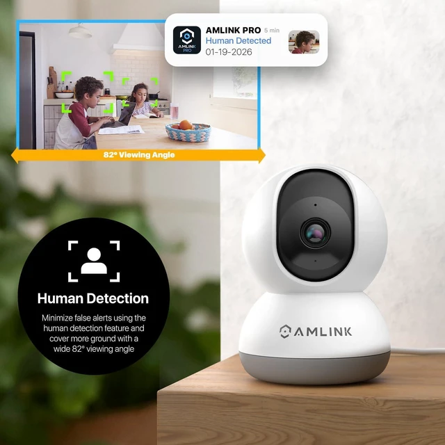 Alt view image 4 of 7 - AMLINK 4MP WiFi Camera Indoor, Human Detection, Motion-Tracking, w/ 2-Way Audio, Pan/Tilt Wireless IP Camera (Wired Power), NDAA Compliant, 30ft Night Vision, Built in Siren, AL4M-P401W