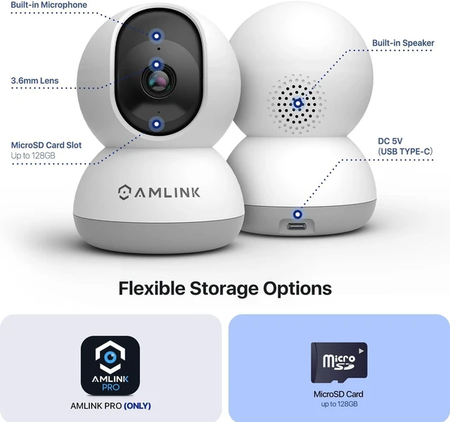 Alt view image 6 of 7 - AMLINK 4MP WiFi Camera Indoor, Human Detection, Motion-Tracking, w/ 2-Way Audio, Pan/Tilt Wireless IP Camera (Wired Power), NDAA Compliant, 30ft Night Vision, Built in Siren, AL4M-P401W