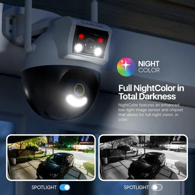 Alt view image 3 of 7 - AMLINK 2X 2MP Dual-Lens WiFi Camera Outdoor, Human Detection, Motion-Tracking, w/ 2-Way Audio, Pan/Tilt Wireless IP Camera, NDAA Compliant, 30ft Night Vision, Built in Siren, AL4M-P402W