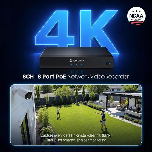 Alt view image 2 of 7 - AMLINK 12MP 8CH AI NVR (8-Port PoE), Smart NVR, Human Detection & Vehicle Detection - Supports 8 x 12MP IP Cameras, Supports 1 x 20TB HDD (Not Included) ALN-4108E