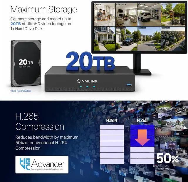 Alt view image 5 of 7 - AMLINK 12MP 8CH AI NVR (8-Port PoE), Smart NVR, Human Detection & Vehicle Detection - Supports 8 x 12MP IP Cameras, Supports 1 x 20TB HDD (Not Included) ALN-4108E