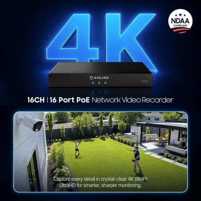 Alt view image 2 of 7 - AMLINK 12MP 16CH AI NVR (8-Port PoE), Smart NVR, Human Detection & Vehicle Detection - Supports 16 x 12MP IP Cameras, Supports 1 x 20TB HDD (Not Included) ALN-4216E