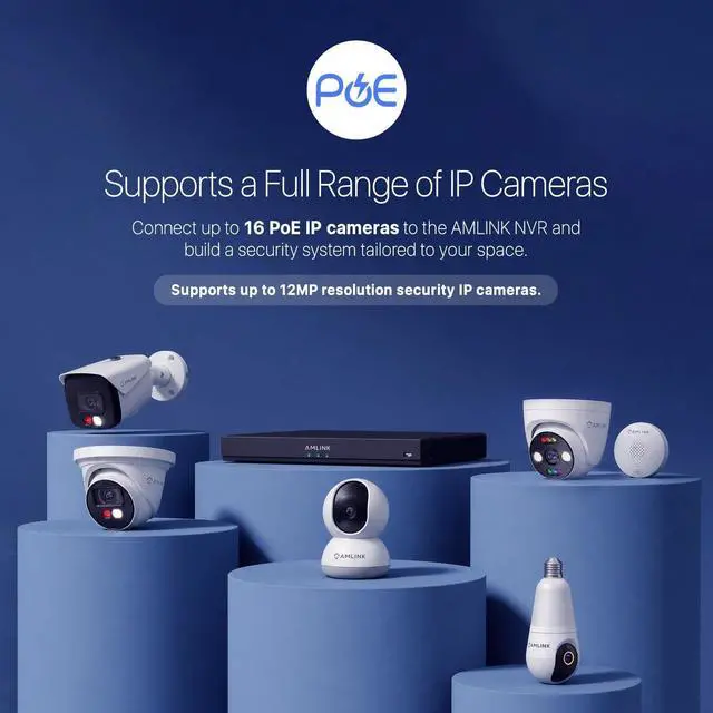 Alt view image 6 of 7 - AMLINK 12MP 16CH AI NVR (8-Port PoE), Smart NVR, Human Detection & Vehicle Detection - Supports 16 x 12MP IP Cameras, Supports 1 x 20TB HDD (Not Included) ALN-4216E