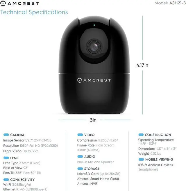 Alt view image 3 of 16 - Amcrest 1080P WiFi Camera Indoor, Nanny Cam, Dog Camera, Sound & Baby Monitor, Human & Pet Detection, Motion-Tracking, w/ 2-Way Audio, Phone App, Pan/Tilt Wireless IP Camera, Night Vision, Smart Home