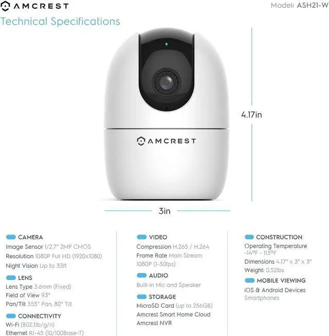 Alt view image 3 of 7 - Amcrest 1080P WiFi Camera Indoor, Nanny Cam, Dog Camera, Sound & Baby Monitor, Human & Pet Detection, Motion-Tracking, w/ 2-Way Audio, Phone App, Pan/Tilt Wireless IP Camera, Night Vision, Smart Home