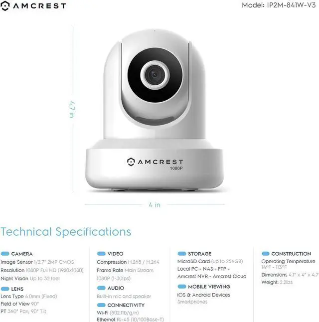 Alt view image 3 of 10 - Amcrest 2-Pack 1080p WiFi Camera Indoor, 2MP Pan/Tilt Home Security Camera, Auto-Tracking, Motion & Audio Detection, Enhanced Browser Compatibility, H.265, Two-Way Talk 2PACK-IP2M-841W-V3 (White)