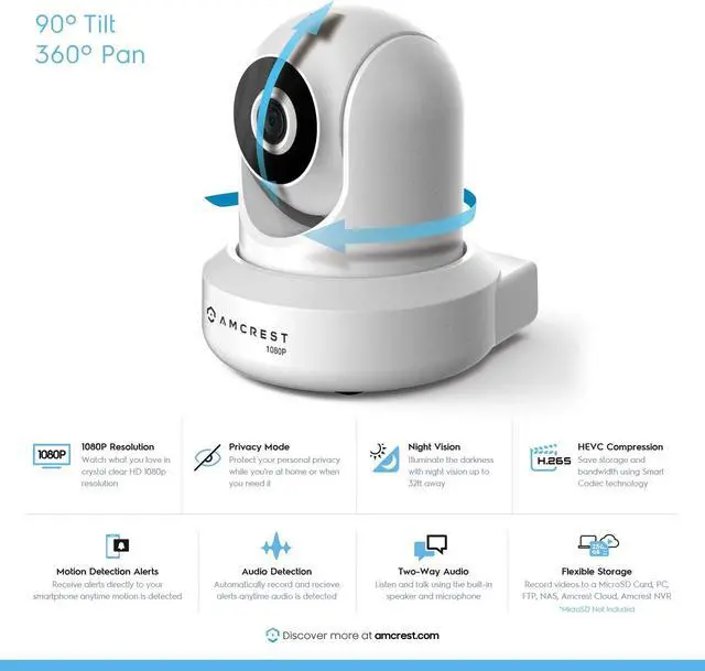 Alt view image 2 of 10 - Amcrest 2-Pack 1080p WiFi Camera Indoor, 2MP Pan/Tilt Home Security Camera, Auto-Tracking, Motion & Audio Detection, Enhanced Browser Compatibility, H.265, Two-Way Talk 2PACK-IP2M-841W-V3 (White)