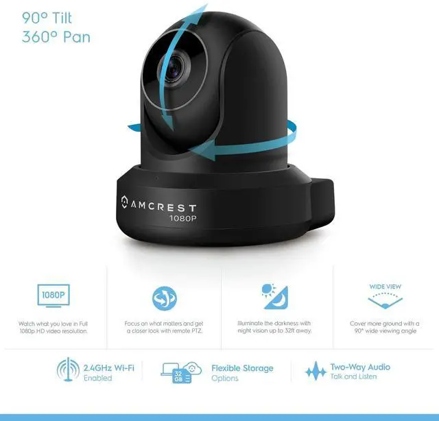 Alt view image 2 of 14 - Amcrest ProHD 1080P WiFi Camera 2MP (1920TVL) Indoor Pan/Tilt Security Wireless IP Camera IP2M-841B (Black)