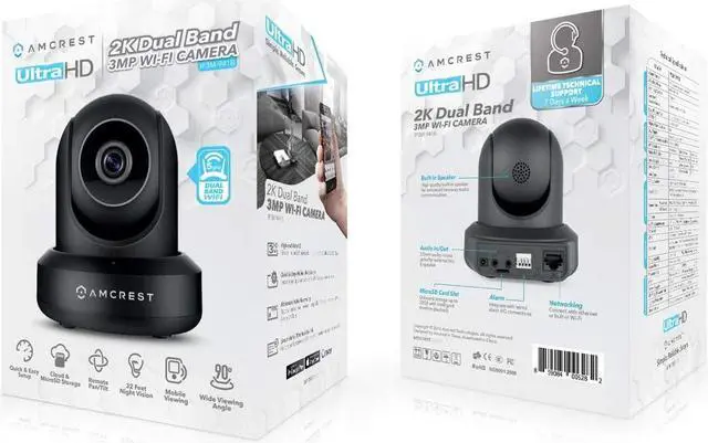 Alt view image 6 of 8 - Amcrest UltraHD 2K (3MP/2304TVL) WiFi Video Security IP Camera with Pan/Tilt, Dual Band 5ghz/2.4ghz, Two-Way Audio, 3-Megapixel @ 20FPS, Wide 90° Viewing Angle and Night Vision IP3M-941B (Black)