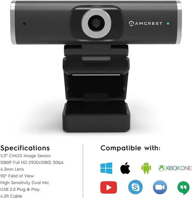 Alt view image 5 of 6 - Amcrest 1080P Webcam with Microphone & Privacy Cover, Web Cam USB Camera, Computer HD Streaming Webcam for PC Desktop & Laptop w/Mic, Wide Angle Lens & Large Sensor for Superior Low Light (AWC195-B)