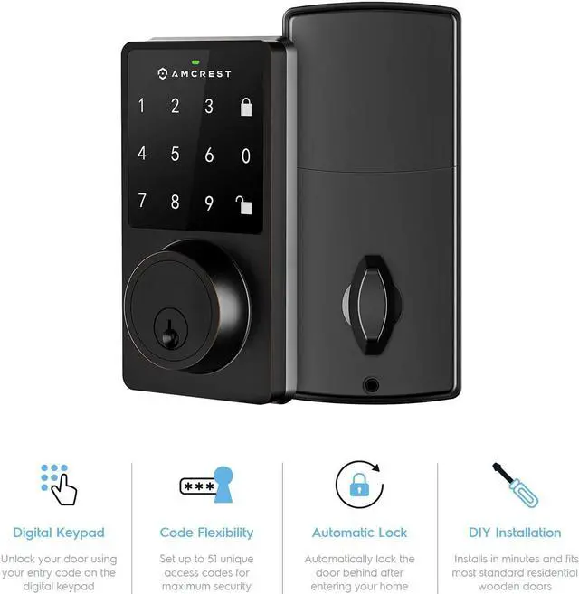 Alt view image 2 of 6 - Amcrest Smart Lock ADL220-B Contemporary Digital Keypad Single Cylinder Deadbolt with Automatic Motorized Locking, Zinc Alloy