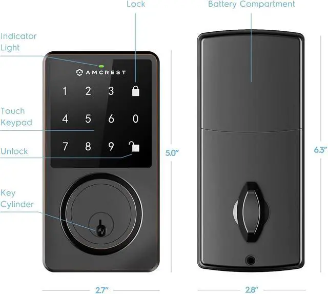 Alt view image 5 of 6 - Amcrest Smart Lock ADL220-B Contemporary Digital Keypad Single Cylinder Deadbolt with Automatic Motorized Locking, Zinc Alloy