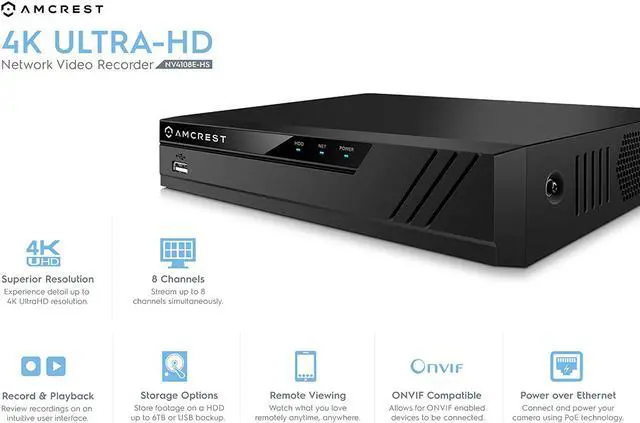 Alt view image 2 of 8 - Amcrest 5MP Security Camera System, 4K 8CH PoE NVR, (4) x 5-Megapixel 2.8mm Wide Angle Lens Weatherproof Metal Bullet POE IP Cameras, Pre-Installed 2TB Hard Drive, NV4108E-IP5M-B1186EW4-2TB (White)