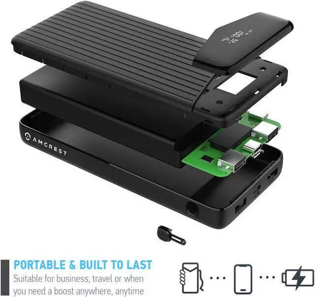 Alt view image 6 of 6 - Amcrest USB C Power Bank, 26800mAh Portable Charger USB C, Power Bank Fast Charging 22W PD 3.0, Type C Battery Bank Powerbank with LED Display for Android & iOS Smartphone Devices, and More