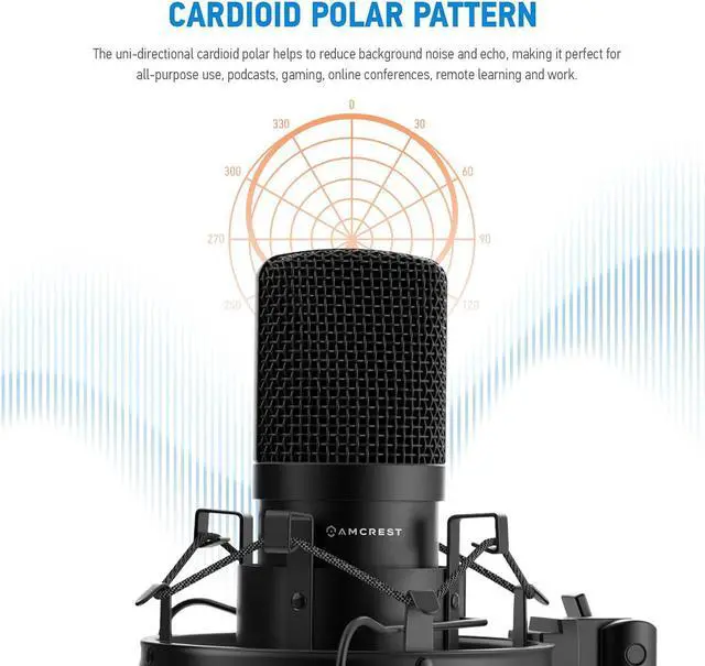 Alt view image 4 of 6 - Amcrest USB Microphone for Voice Recordings, Podcasts, Gaming, Online Conferences, Live Streaming, Cardioid Microphone with Boom Arm, Pop-Filter, Shock Mount, AM430-BPS