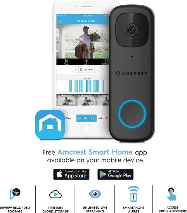 Alt view image 7 of 7 - Amcrest 4MP Video Doorbell Camera Pro, Outdoor Smart Home 2.4GHz and 5GHz Wireless WiFi Doorbell Camera, Micro SD Card, AI Human Detection, IP65 Weatherproof, 2-Way Audio, 164º Wide-Angle Wi-Fi AD410