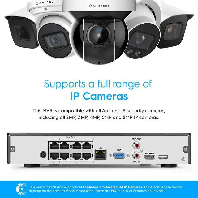Alt view image 5 of 7 - Amcrest NV4108E-A2 4K 8CH POE NVR (1080p/3MP/4MP/5MP/8MP) POE Network Video Recorder - Supports up to 8 x 8MP/4K IP Cameras, 8-Channel Power Over Ethernet Supports up to 10TB HDD (Not Included)