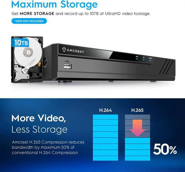 Alt view image 3 of 7 - Amcrest NV4108E-A2 4K 8CH POE NVR (1080p/3MP/4MP/5MP/8MP) POE Network Video Recorder - Supports up to 8 x 8MP/4K IP Cameras, 8-Channel Power Over Ethernet Supports up to 10TB HDD (Not Included)