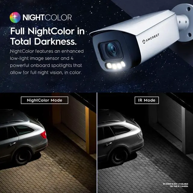 Alt view image 5 of 7 - Amcrest Night Color AI Bullet IP PoE Camera w/ 164ft Full Color Nightvision, Security IP Camera Outdoor, Built-in Microphone, Face Detection, Human & Vehicle Detection, 4K@30fps IP8M-TB2886EW-AI