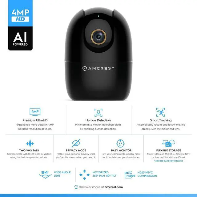 Alt view image 2 of 8 - Amcrest 4MP WiFi Camera Indoor, Dog Camera, Sound & Baby Monitor, Human & Pet Detection, Motion-Tracking, w/ 2-Way Audio, Pan/Tilt Wireless IP Camera, Night Vision, Smart Home ASH41-B