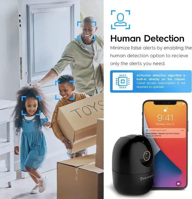 Alt view image 4 of 8 - Amcrest 4MP WiFi Camera Indoor, Dog Camera, Sound & Baby Monitor, Human & Pet Detection, Motion-Tracking, w/ 2-Way Audio, Pan/Tilt Wireless IP Camera, Night Vision, Smart Home ASH41-B
