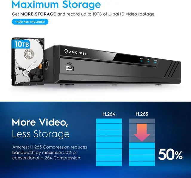 Alt view image 3 of 7 - Amcrest NV4108E-A2 4K 8-Channel POE NVR POE Network Video Recorder - Supports up to 8 x 8MP/4K IP Cameras, 8-Channel Power Over Ethernet, Pre-Installed 1TB Hard Drive (NV4108E-1TB)