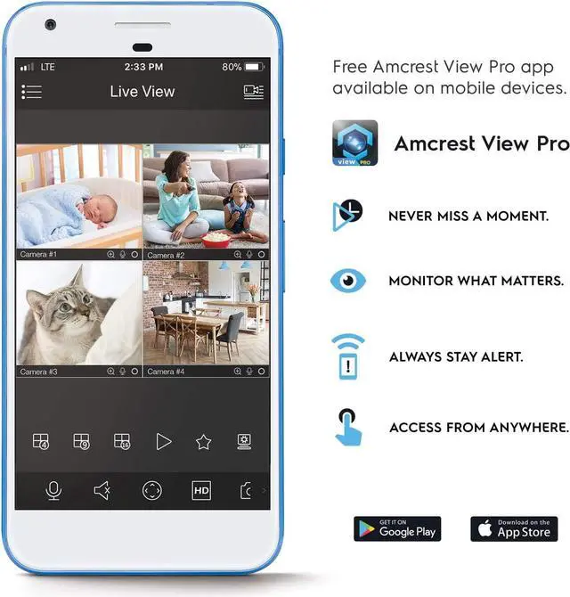 Alt view image 6 of 7 - Amcrest ProHD 1080P WiFi 2MP (1920TVL) Indoor Pan/Tilt Security Wireless IP Camera REP-IP2M-841B (Black) (Refurbished)