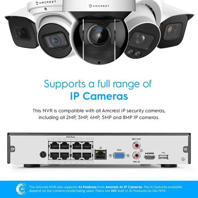 Alt view image 5 of 7 - Amcrest NV4108E-A2 4K 8CH POE NVR (1080p/3MP/4MP/5MP/8MP) Network Video Recorder - Supports up to 8 x 8MP/4K IP Cameras, 8CH Power Over Ethernet Supports up to 10TB HDD (Not Included) (Refurbished)