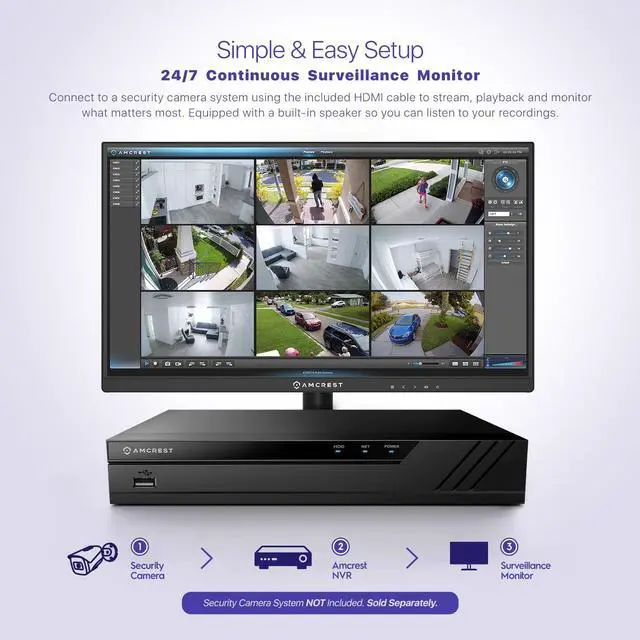 Alt view image 5 of 7 - Amcrest 24/7 Surveillance Video Monitor, 22 inch PC Computer NVR/DVR Monitor, 1080p FHD 60Hz with HDMI VGA, Micro Bezel Design, W-LED for Home Office, Monitor AM-LM22