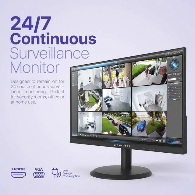 Alt view image 2 of 7 - Amcrest 24/7 Surveillance Video Monitor, 22 inch PC Computer NVR/DVR Monitor, 1080p FHD 60Hz with HDMI VGA, Micro Bezel Design, W-LED for Home Office, Monitor AM-LM22