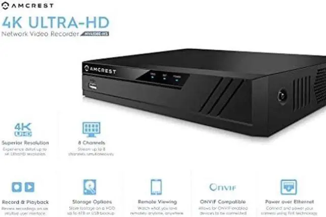 Alt view image 2 of 7 - Amcrest NV4108E-HS 4K 8CH POE NVR (1080p/3MP/4MP/5MP/6MP/8MP/4K) POE Network Video Recorder - Supports up to 8 x 8MP/4K IP Cameras, 8-Channel PoE Supports up to 6TB HDD (Not Included) (Refurbished)
