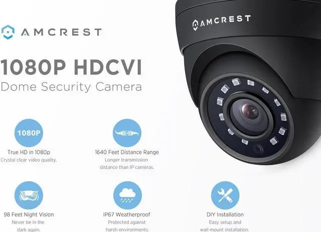 Alt view image 2 of 3 - Amcrest Full HD 1080P 1920TVL Dome Outdoor Security Camera, 2MP 1920x1080, 3.6mm Lens 90° Viewing Angle, Black (REP-AMC1080DM36-B) (Refurbished)