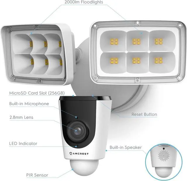 Alt view image 7 of 7 - Amcrest Floodlight Camera, Smart Home 1080P Security Outdoor Camera Wireless WiFi with Flood Light, Built-in Siren Alarm, 114° View, IP65 Waterproof, MicroSD & Cloud Storage, REP-ASH26-W (Refurbished)