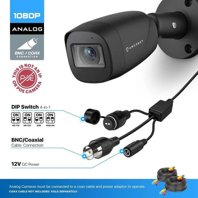 Alt view image 2 of 7 - Amcrest Full HD 1080P 1920TVL Bullet Outdoor Security Camera (Quadbrid 4in1 HD-CVI/TVI/AHD/Analog), 2MP 1920x1080, 98ft Night Vision, 3.6mm Lens 90° Viewing Angle, (AMC1081BC36-B) (Refurbished)